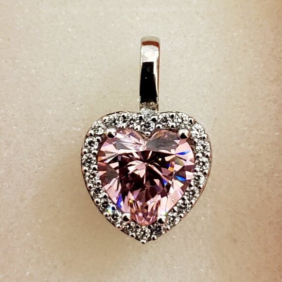 Stauer Halo Heart Shaped Pink Diamond Aura & 925 Sterling Silver Pendant, 1 inch - Picture 3 of 6